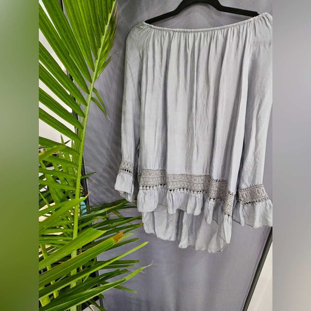 Off the Shoulder Gray Blouse